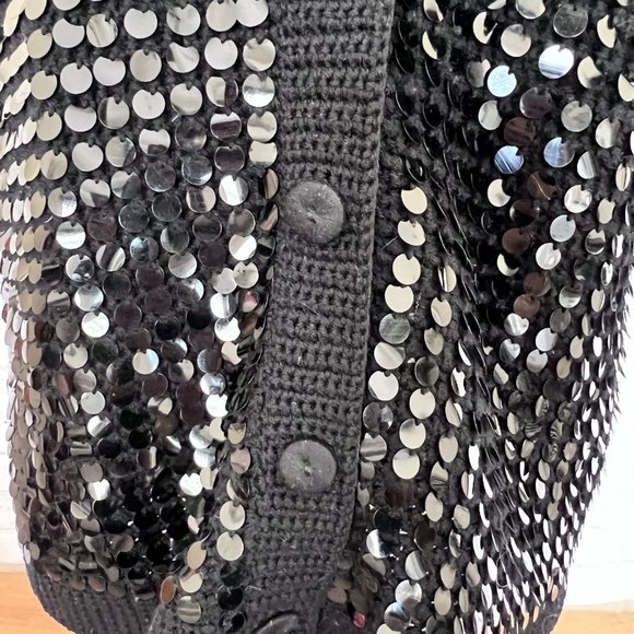 60's Black Sequin Cardigan/Sweater - Forecast Shops - Wool - Size Medium - Picture 6 of 11